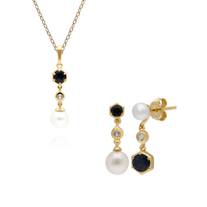 Modern Pearl, Sapphire & Topaz Earrings & Pendant Set