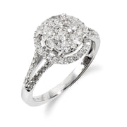 Gemondo Anello a grappolo Halo con diamanti a gambo diviso in oro bianco da 18 ct da 0,75 ct