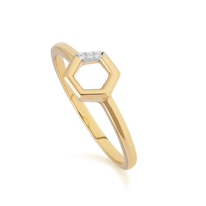 Diamond Hexagon Open Ring in 9ct Yellow Gold