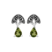 Collana e orecchini a foglia in stile Art Déco Argento 925 Peridoto Pera e Marcasite