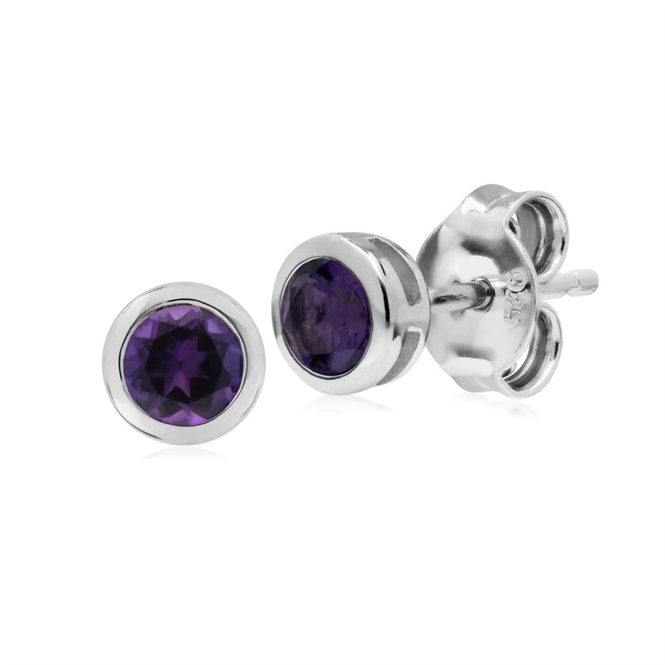 Orecchini con ametista rotondi semplici Chaton in argento sterling