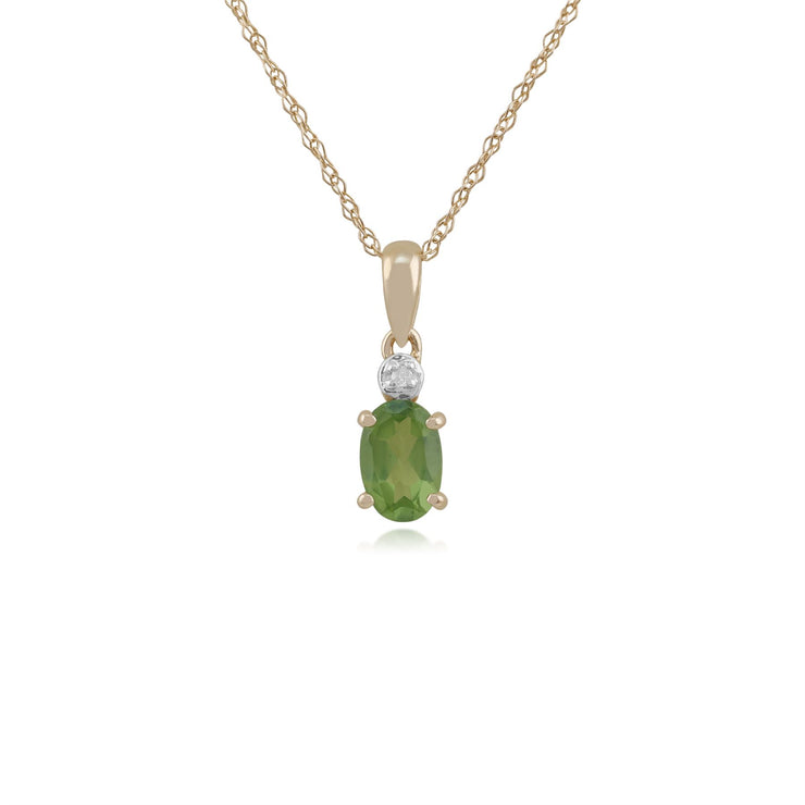 Classico pendente ovale con peridoto in oro giallo 375 e diamanti