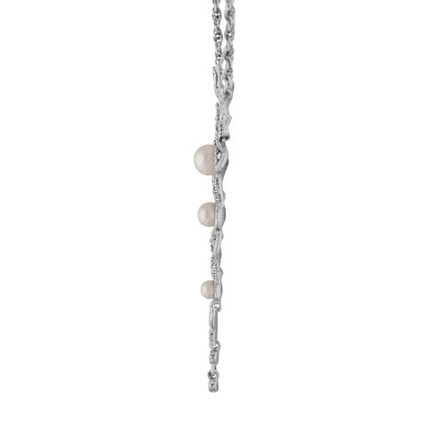 Collana e orecchini con pendente floreale in argento 925, perla rotonda e marcasite