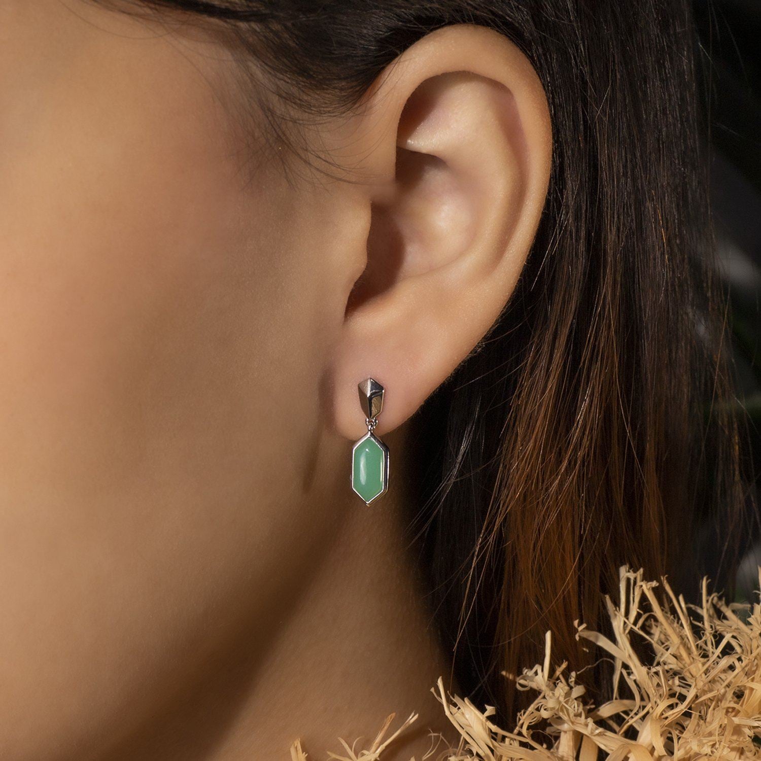 Chrysoprase Cabochon Drop Earrings