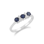Anello in oro bianco da 9 ct con zaffiro blu naturale da 0,54 ct e diamante da 6 PT con TRE pietre