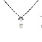Collana e orecchini con bottone a foglia in stile Art Déco Argento 925 Perla e marcasite