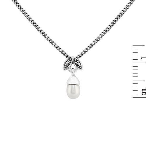 Collana e orecchini con bottone a foglia in stile Art Déco Argento 925 Perla e marcasite