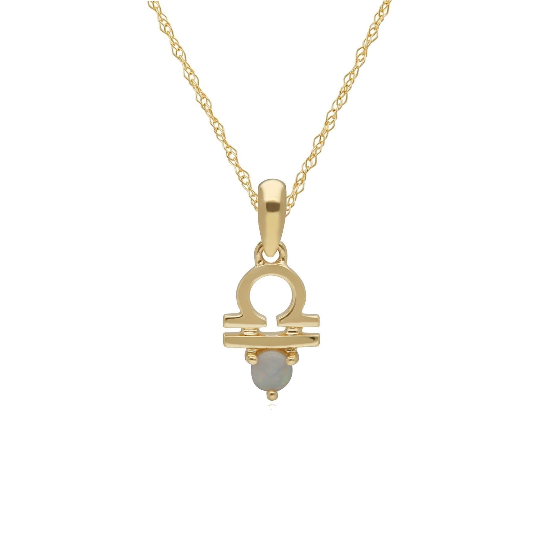 Opal Libra Zodiac Necklace in 9ct Yellow Gold