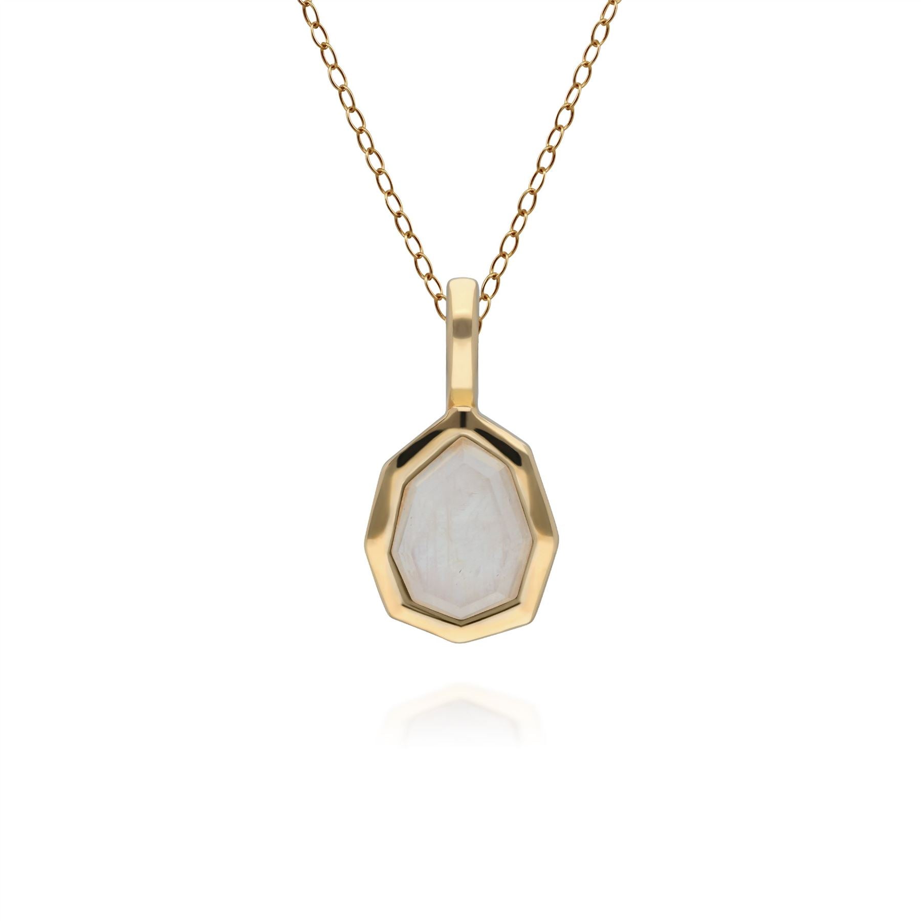 Irregular B Gem Rainbow Moonstone Pendant in Gold Plated Sterling Silver