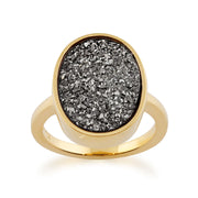 Anello Gemondo in argento sterling 925 placcato oro da 6,6 ct con quarzo grezzo in argento lunare
