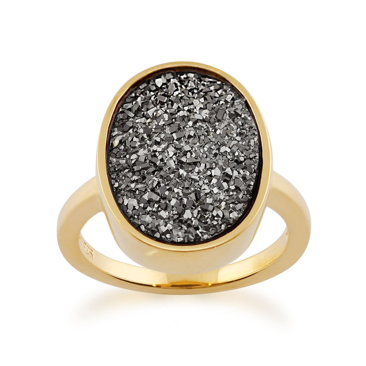 Anello Gemondo in argento sterling 925 placcato oro da 6,6 ct con quarzo grezzo in argento lunare