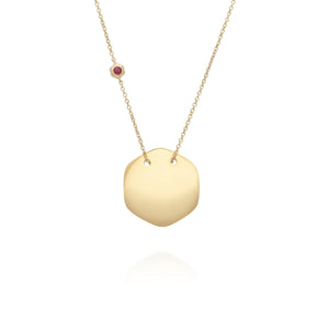 Ruby Engravable Necklace in Yellow Gold Sterling Silver