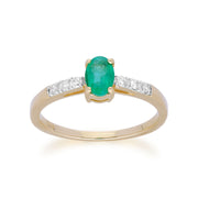 Anello solitario Gemondo in oro giallo da 9 ct con smeraldo e diamante a taglio ovale