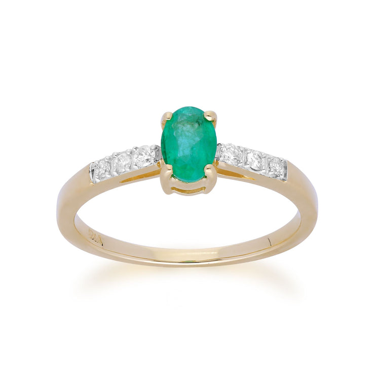 Anello solitario Gemondo in oro giallo da 9 ct con smeraldo e diamante a taglio ovale
