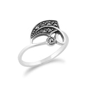 Anello Gemondo Marcasite, Anello in argento sterling 925 con marcasite foglia Art Nouveau da 0,13 ct