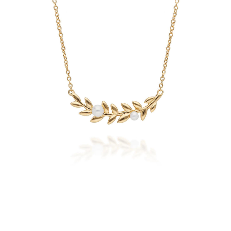 Collana e orecchini di perle placcate oro in argento 925 O Leaf