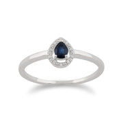 Anello Gemondo con zaffiro, anello con zaffiro in oro bianco da 9 ct e diamante a pera