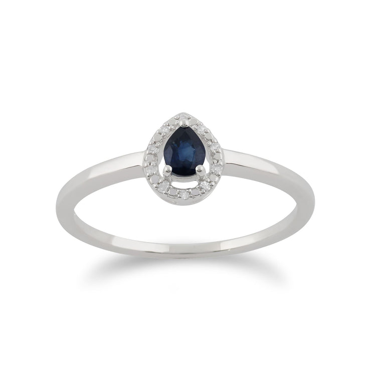 Anello Gemondo con zaffiro, anello con zaffiro in oro bianco da 9 ct e diamante a pera