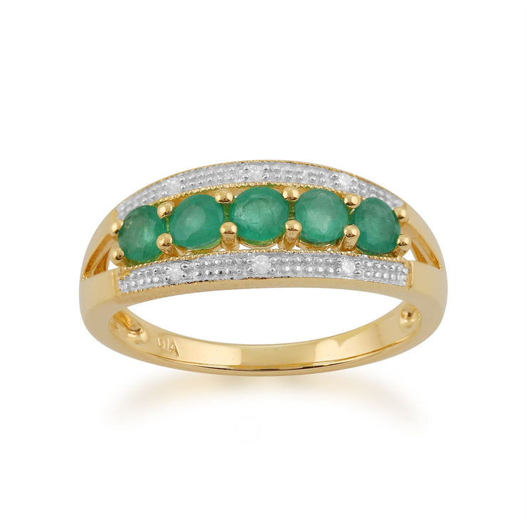 Anello Gemondo con smeraldo, oro giallo da 9 ct, anello con smeraldo e diamanti da 0,70 ct