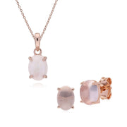 Classico pendente ovale in quarzo rosa placcato oro rosa in argento 925 925 e orecchini a bottone