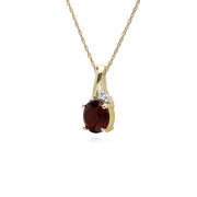 Collanaciondolo con granato rotondo in oro giallo da 9 ct e bacio con diamanti su catena da 45 cm
