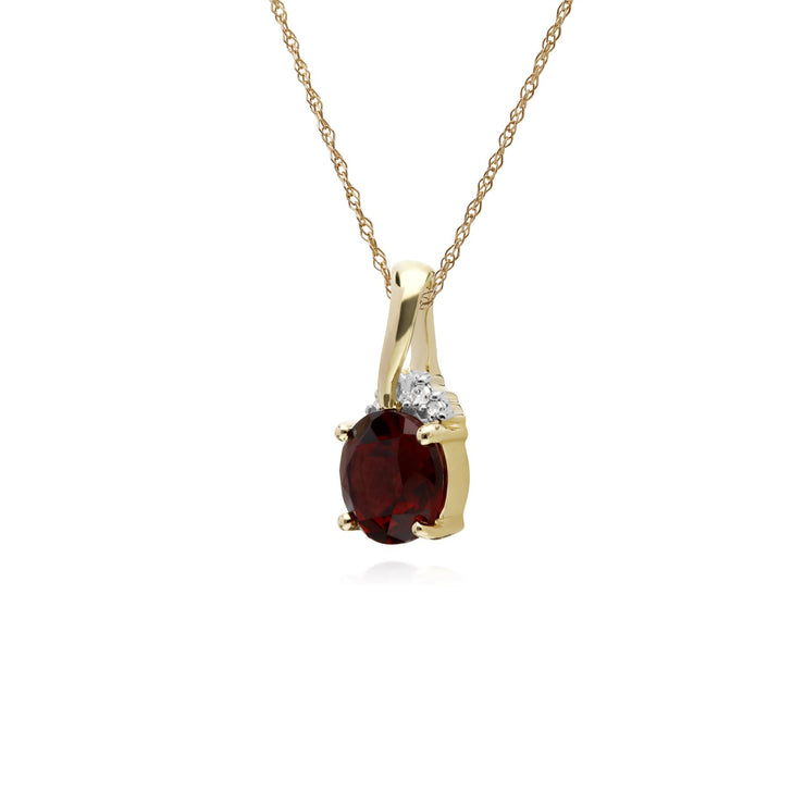 Collanaciondolo con granato rotondo in oro giallo da 9 ct e bacio con diamanti su catena da 45 cm