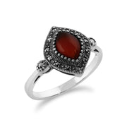 Anello Art Deco Gemondo, Anello Art Deco in argento sterling 925 da 1,00 ct con corniola e marcasite