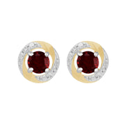Orecchini a lobo classici con granato in oro bianco 375 e jacket per orecchini con diamante Halo in oro giallo 375