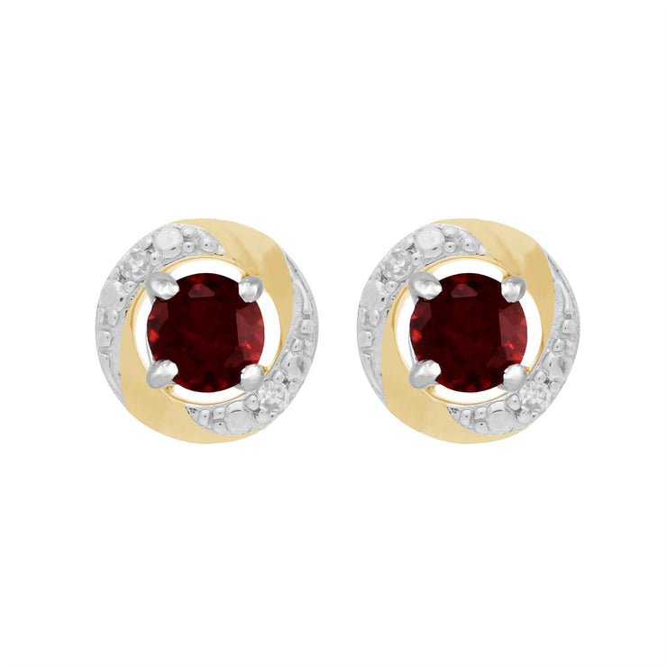 Orecchini a lobo classici con granato in oro bianco 375 e jacket per orecchini con diamante Halo in oro giallo 375