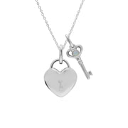 Classico ciondolo con lucchetto a cuore in argento 925 e ciondoli con chiave in opale