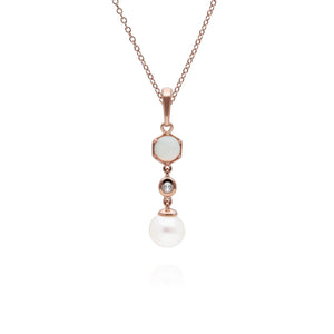 Modern Pearl, Opal & Topaz Drop Pendant in Gold Plated Sterling Silver