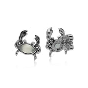 Classici orecchini a bottone in argento 925 con pietra di luna marquise e marcasite