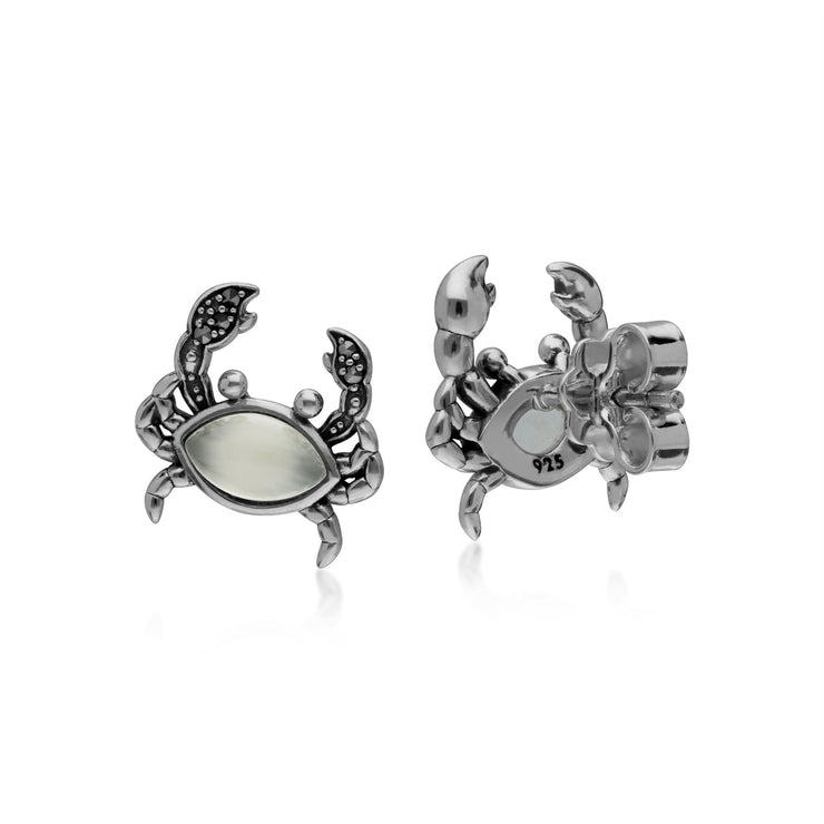 Classici orecchini a bottone in argento 925 con pietra di luna marquise e marcasite