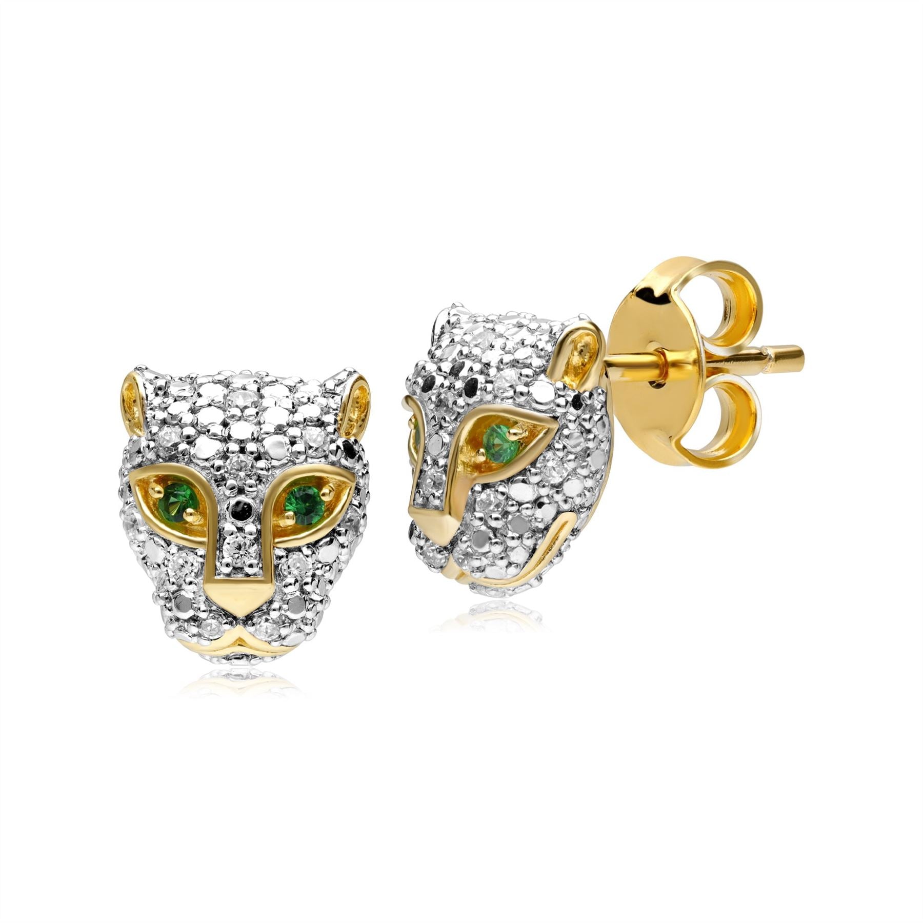ECFEW™ 'The Unifier' Orecchini ghepardo con tsavorite e diamanti in oro giallo da 9 ct