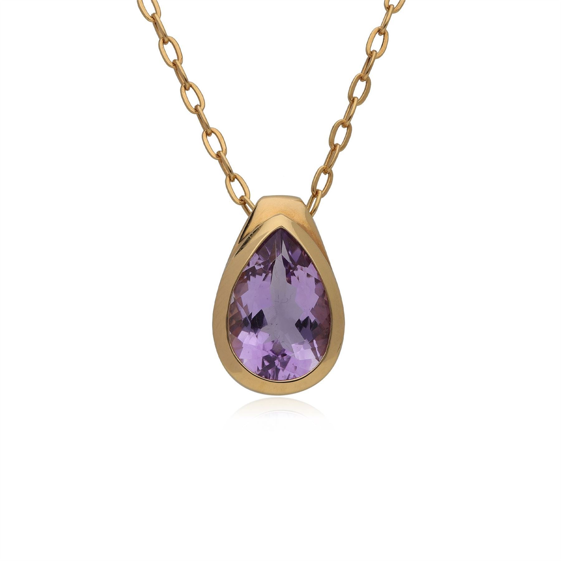 Kosmos Pear Cut Amethyst Drop Necklace in Gold Plated Sterling Silver