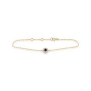 Classico bracciale stile Halo in oro giallo 375 con zaffiri quadrati e diamanti