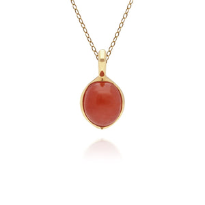 Irregular Red Jade & Diamond Pendant in Gold Plated Sterling Silver 
