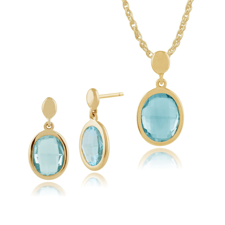 Orecchini pendenti e pendenti Classici in oro giallo 375 con topazio azzurro con castone ovale