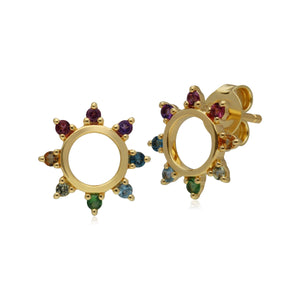 Rainbow Sunburst Stud Earrings in Gold Plated Sterling Silver 