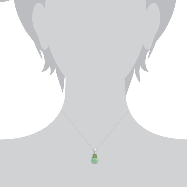 Classico ciondolo in argento 925 con cabochon in giada verde e stile a grappolo di peridoto