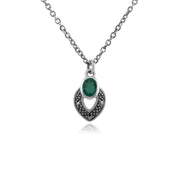 Collana e orecchini in stile Art Deco Argento 925 ovale, smeraldo e marcasite