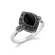 Anello Art Déco Gemondo, anello Art Déco in argento sterling 925 da 1,00 carati con onice nero e marcasite