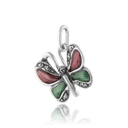 Collana e orecchini con pendente a farfalla di nuovo stile, marcasite in argento 925 e smalto