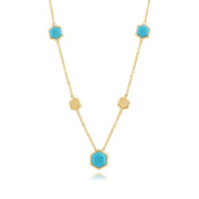 Collana geometrica in argento 925 placcato oro con turchese esagonale