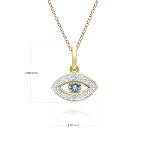 ECFEW™ Delicata Collana con Ciondolo Evil Eye con topazio azzurro e diamanti in oro giallo da 9 carati