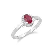 Anello Gemondo con rubino, anello in oro bianco da 9 ct con rubino e diamanti da 0,63 ct