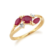 Anello con croce di rubini e diamanti in oro giallo 9 ct da 0,57 ct
