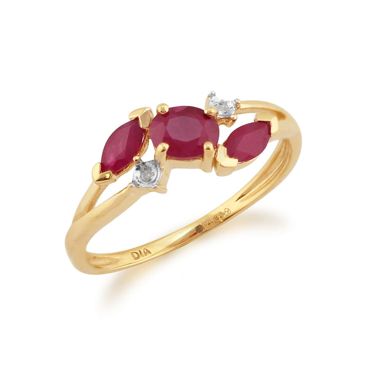 Anello con croce di rubini e diamanti in oro giallo 9 ct da 0,57 ct