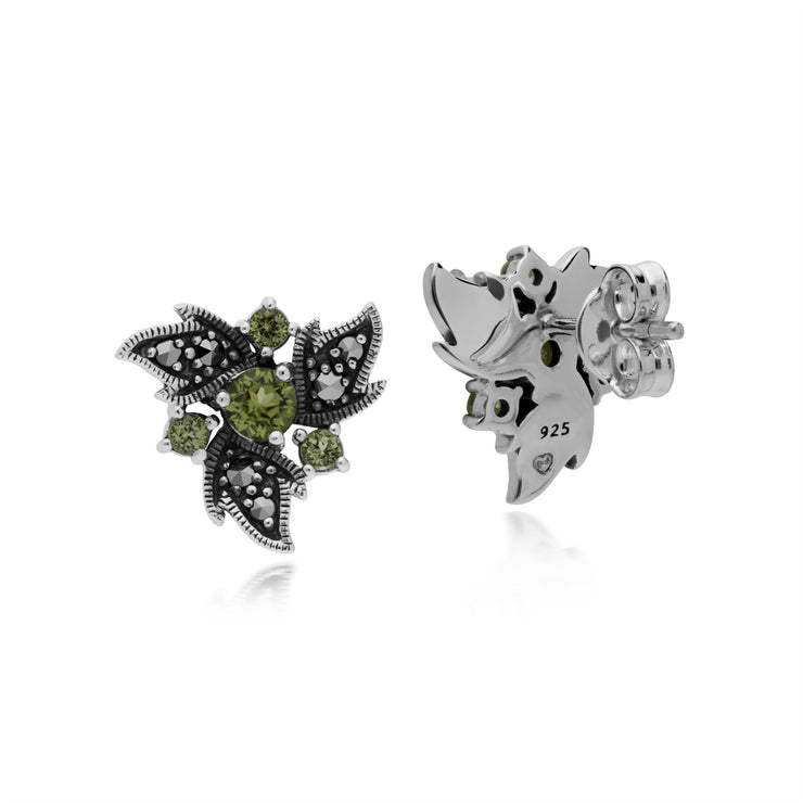 Orecchini con peridoto, peridoto in argento sterling e marcasite Nuovi orecchini floreali