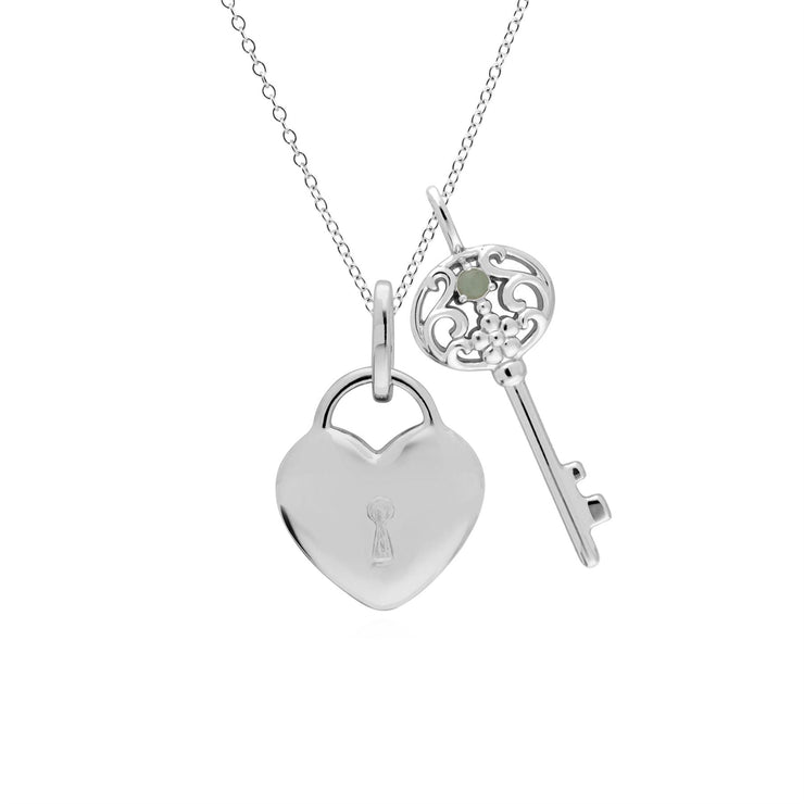 Classico ciondolo con lucchetto a cuore in argento 925 e grandi ciondoli per chiavi in ​​giada
